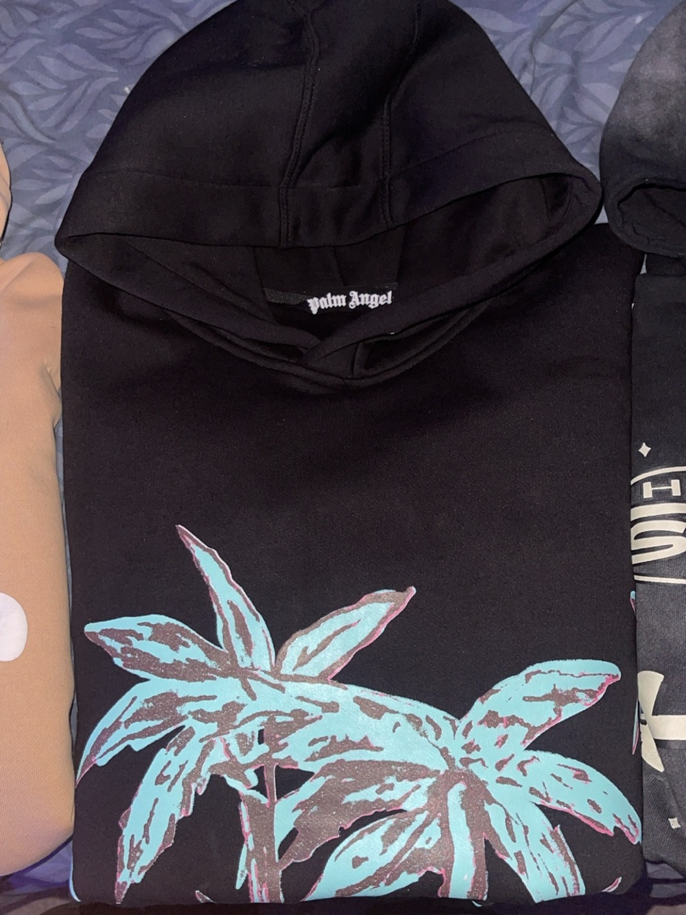 Palm Angels Black Hoodie with Aqua Palm Graphic